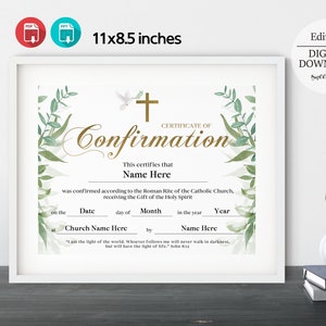 Confirmation Certificate, Church Office Supplies, Editable and