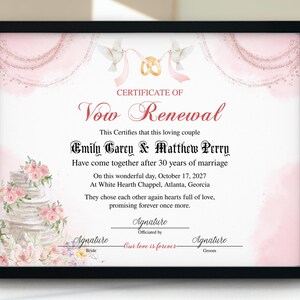 Bearbeitbare Gelübde Erneuerung Zertifikat Vorlage, druckbare Hochzeit Gelübde Erneuerung Zertifikat, druckbare Eheversprechen Andenken, Gelübde Erneuerung Geschenk