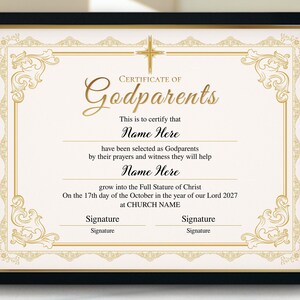 Godparents Certificate Template Printable Editable Godparents - Etsy