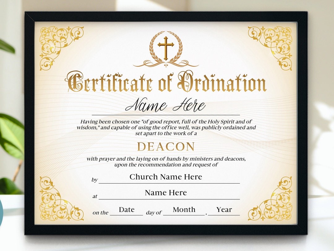 Editable Ordained Minister Certificate Template, Elegant Ordination ...