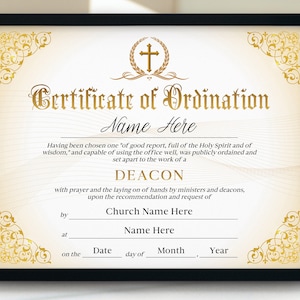 Editable Ordained Minister Certificate Template, Elegant Ordination Certificate, Printable Certificate of Ordination, Licensed Minister