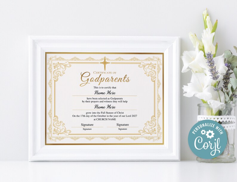 Godparents Certificate Template, Printable Editable Godparents ...