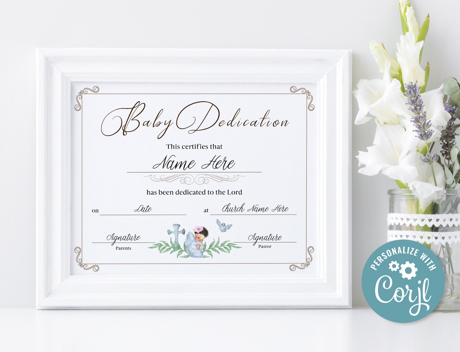 Printable Baby Dedication Certificate Template, Girl Baby Dedication ...