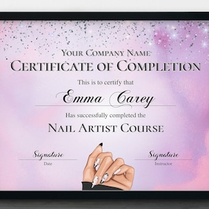 Certificaat van voltooiing, certificaat van nageltechnicus, nagelsalon direct downloaden, certificaat van schoonheidssalon, certificaat van nagellaksalon