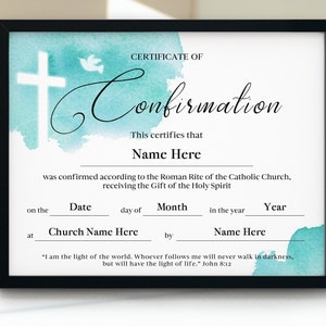 Plantilla de certificado de confirmación editable, editar PDF, editar PPT, certificado de iglesia imprimible, 11x8.5 religioso imprimible, confirmación