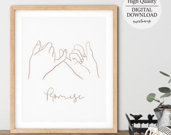 Láminas de Manos Prometidas, Póster de Manos Prometidas, Dibujo de una línea, Arte lineal de manos, Ilustración de manos, Póster de arte lineal de manos, Arte mural minimalista