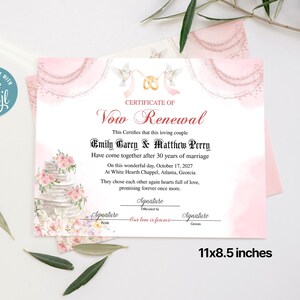 Editable Vow Renewal Certificate Template, Printable Wedding Vow Renewal Certificate, Printable Marriage Vows Keepsake, Vow Renewal Gift