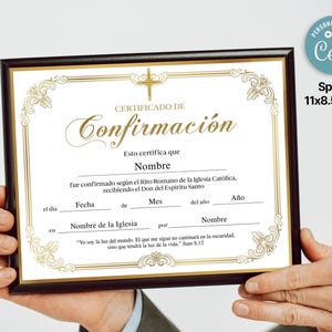 Certificado de Confirmación Católica, Plantilla de Certificado de Confirmación, Certificado de Confirmação Espanhol, Impressível e Editável