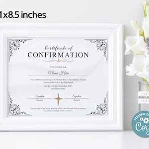 Printable Confirmation Certificate, Church Certificate Template, 11x8.5 ...