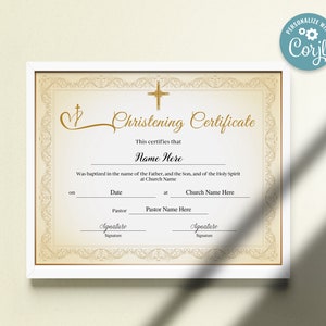 Christening Certificate Template Baptism Holy Spirit Certificate Gold