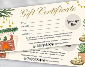 Christmas Gift Certificate Template, Xmas Gift Voucher,  Holiday Editable Gift Vouche, DIY Gift Certificate Template, last minute gift