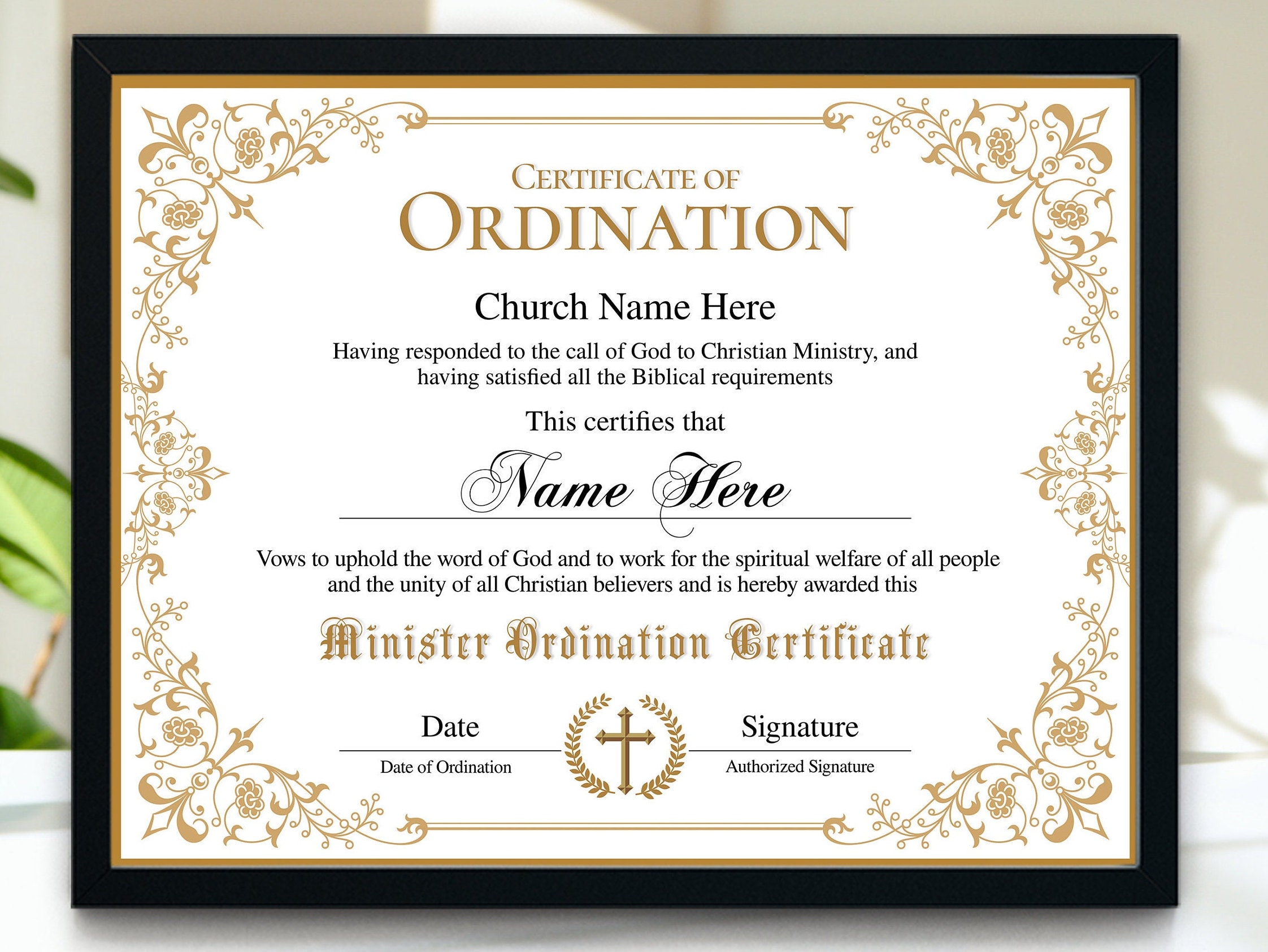 Certificate of Ordination Minister Printable Editable Ordained Certificate of Ordination Minister Printable Editable Ordained