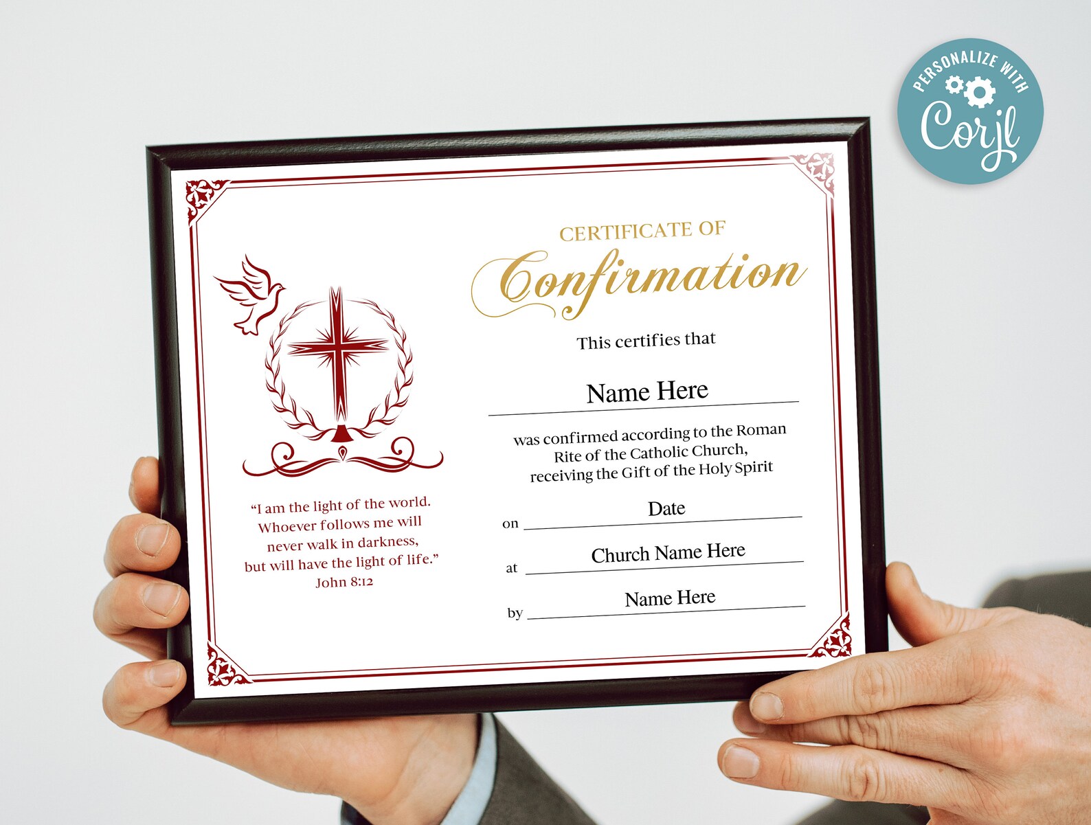 Confirmation Certificate, 11x8.5 Printable Editable Confirmation