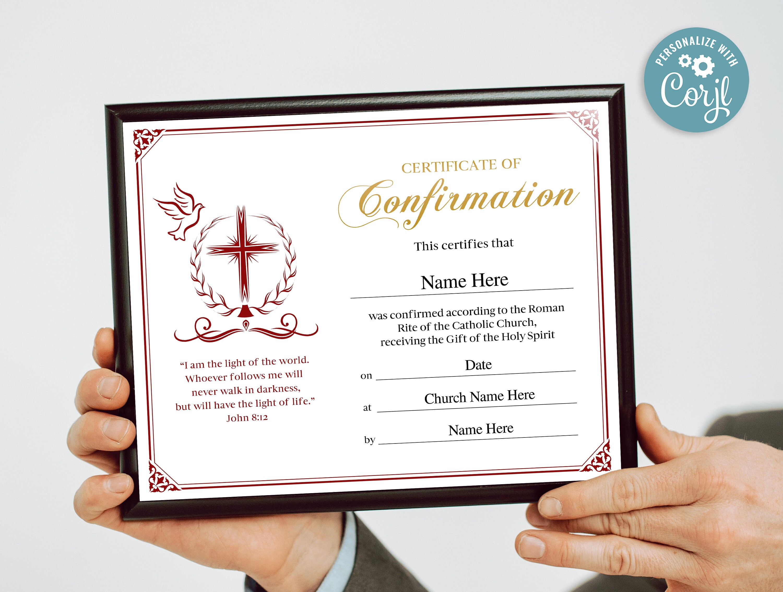 Confirmation Certificate, 11x8.5 Printable Editable Confirmation