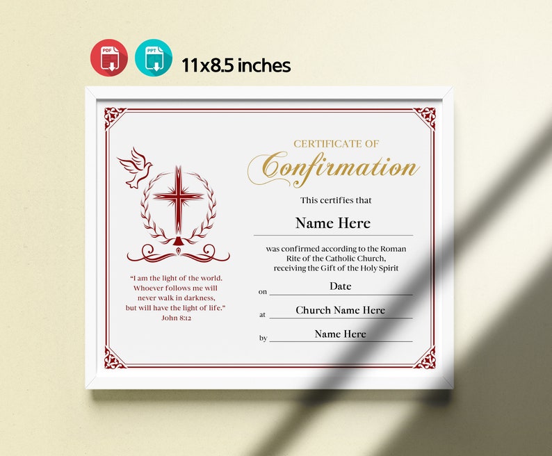 11x8.5 Confirmation Certificate PPT PDF Confirmation - Etsy