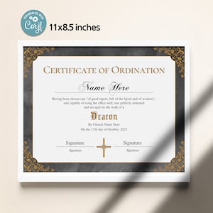 Deacon Ordination Certificate Template, 11x8.5 Printable Certificate of ...
