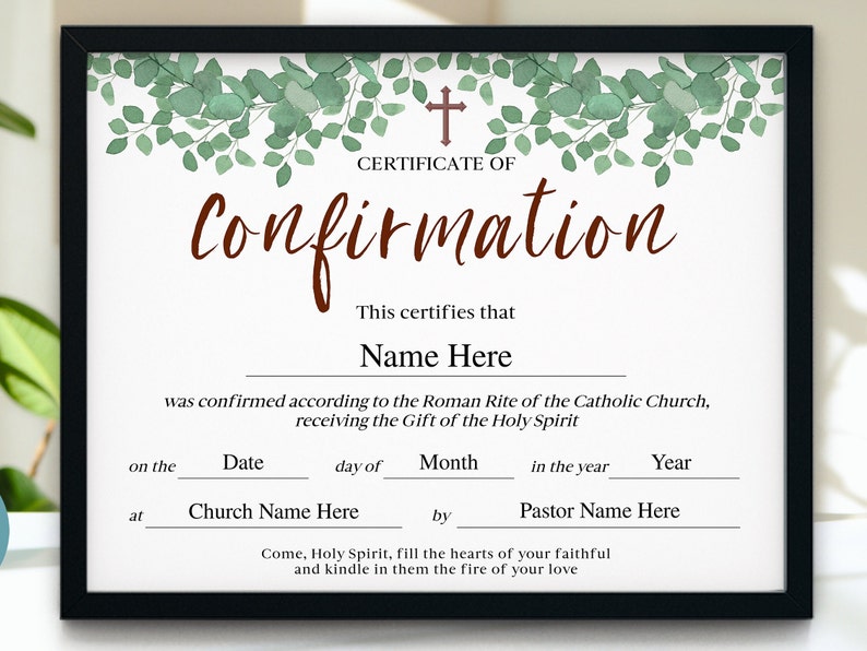 Confirmation Certificate, 11x8.5 Catholic Confirmation Certificate