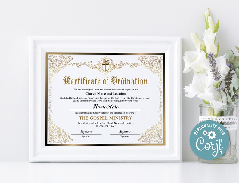 Certificate of Ordination Gospel Ministry Certificate - Etsy