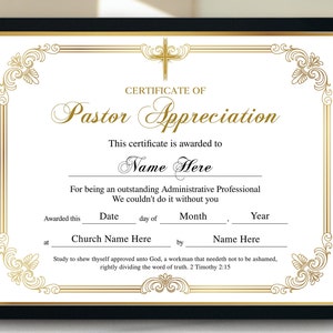 Certificate of Appreciation, 11x8.5 Pastor Appreciation Certificate, Editable Printable Certificate Template, Appreciation Gift Certificate