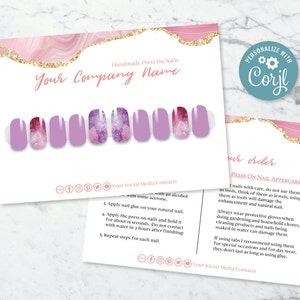 Press On Nail Instruktionskarten, Press On Nail Aftercare Karten, Pink Press On Nail Verpackung, DIY Nail Verpackung, Kunden Press On Nails