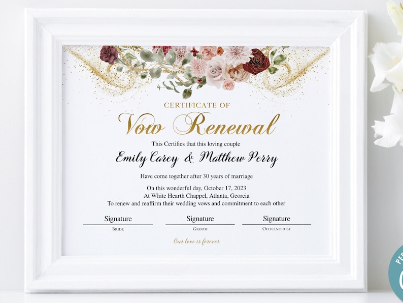Printable Vow Renewal Certificate, Editable Wedding Certificate ...