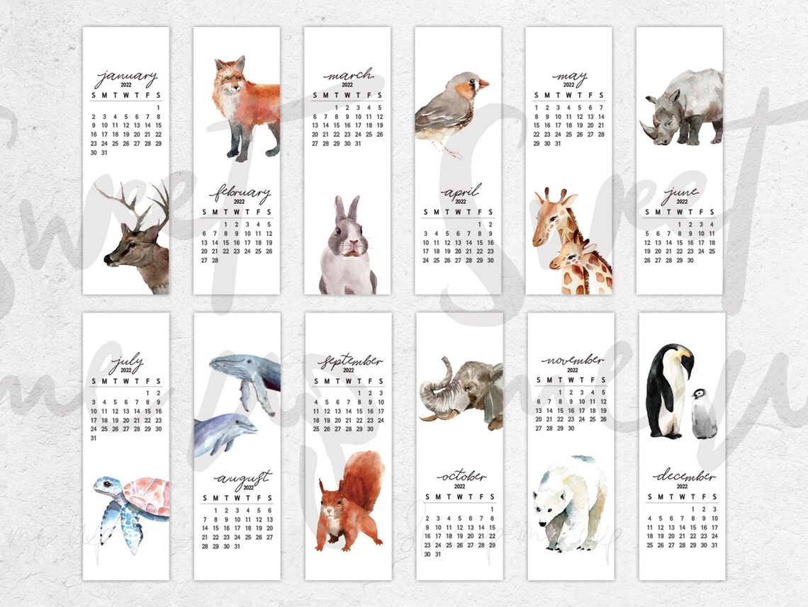 2022 Bookmark Calendar Animal Art Calendar 2022 Printable | Etsy 2022 Bookmark Calendar Animal Art Calendar 2022 Printable | Etsy