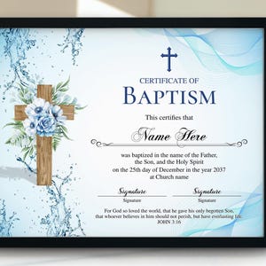 Plantilla de certificado de bautismo para niño, certificado de bautismo imprimible de 11 x 8,5, regalo de bautismo, certificado de bautismo editable, recuerdo de bautismo