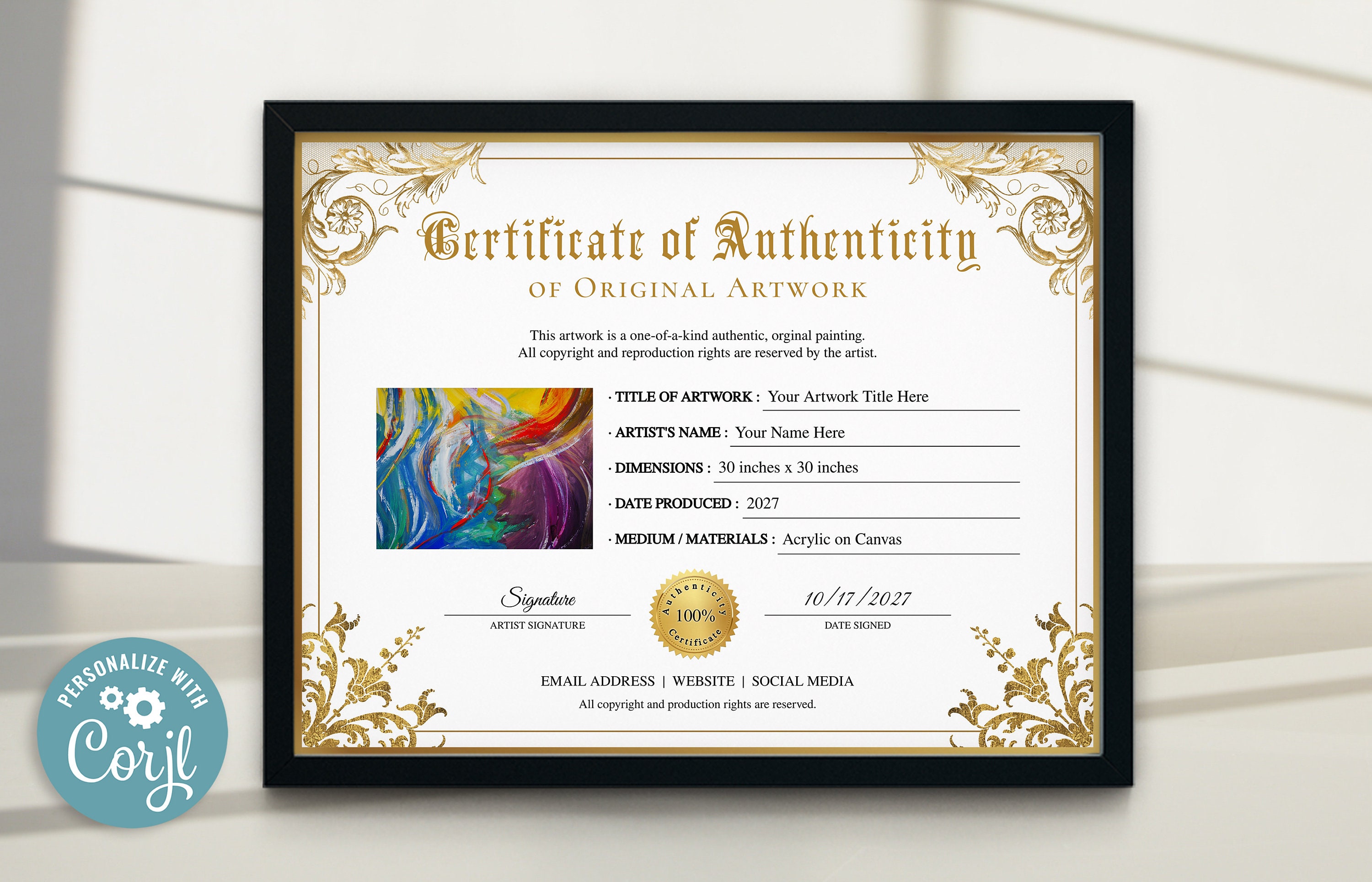Certificate of Authenticity, Printable Editable Authenticity