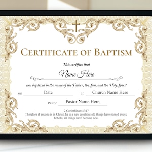 Plantilla de certificado de bautismo, certificado de bautismo 11x8.5, regalo de bautismo, bautismo de niño/niña, plantilla de certificado de bautismo editable, imprimible