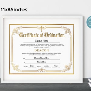 Deacon Ordination Certificate Template, Printable Certificate of ...