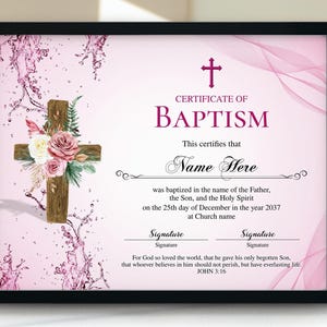 Plantilla de certificado de bautismo para niña, certificado de bautismo imprimible de 11 x 8,5, regalo de bautismo, certificado de bautismo editable, recuerdo de bautismo