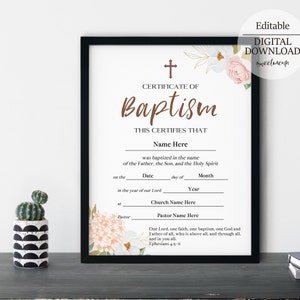 Certificado de Bautismo Imprimible, Certificado de Bautismo de Bebé, Regalo de Bautismo de Niñas, PDF, PowerPoint, Editable Imprimible, Bautizo
