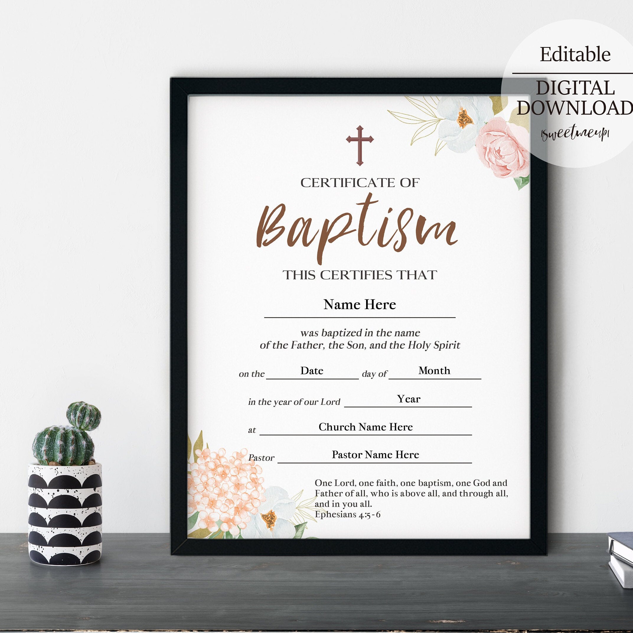 Baptism Certificate Printable, Baby Baptism Certificate, Girls Baptism