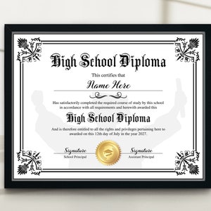 High School Diploma Template, Printable Editable Home School Diploma ...