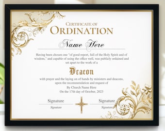 Diakon Ordinationszertifikat, Elegantes Ordinationszertifikat, druckbare bearbeitbare Ordinationsvorlage, Dienstzertifikat