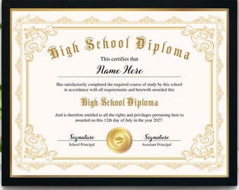 Editable High School Diploma Template, Printable HomeSchool Diploma, Customizable Diploma, General Equivalency Diploma, Graduation Diploma