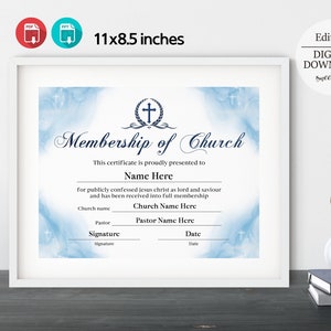 Church Membership Certificate, Printable Certificate of Membership, PDF ...