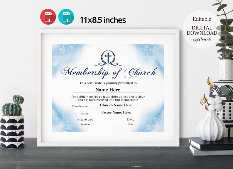 Church Membership Certificate, Printable Certificate of Membership, PDF, PPT, Editable New ...