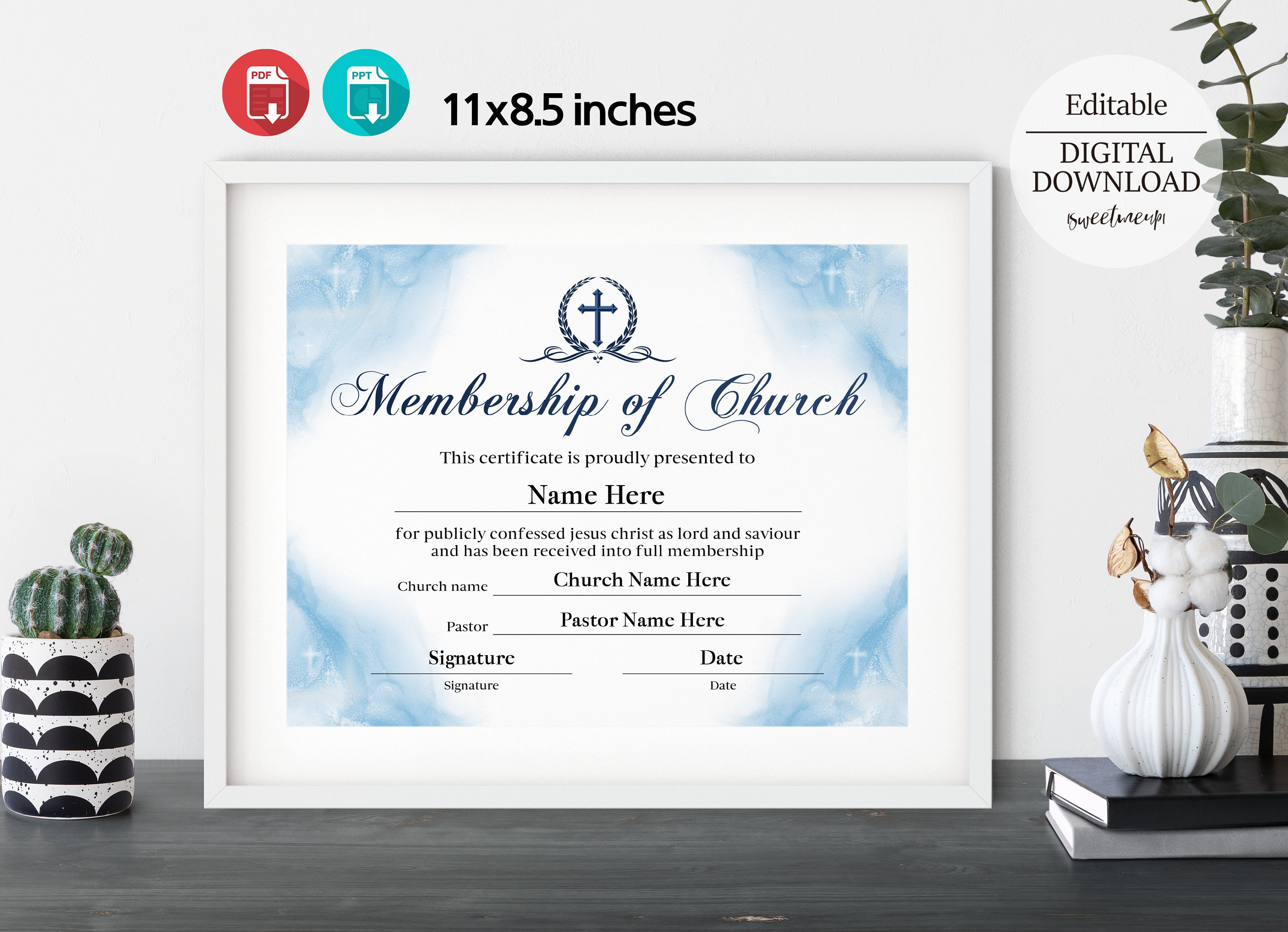 Church Membership Certificate, Printable Certificate of Membership, PDF ...