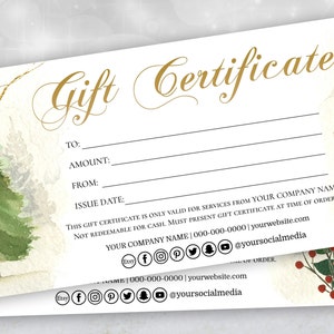 Christmas gift certificate template, Editable Christmas Gift Card, Printable Gift Voucher, Holiday Editable Gift Voucher, Christmas Coupon