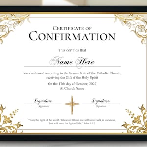 Elegant Confirmation Certificate Template, Church Certificate, 11x8.5