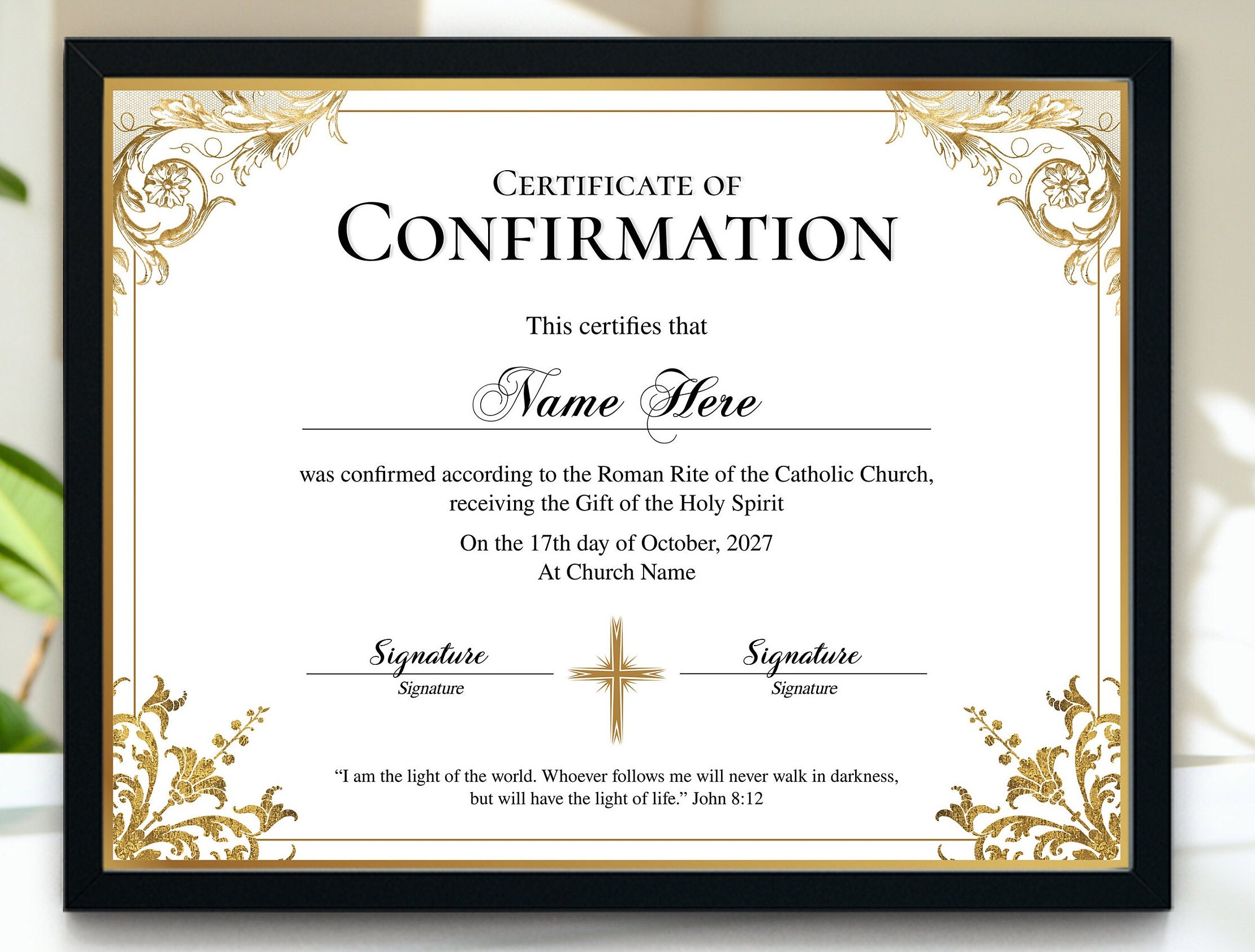 Elegant Confirmation Certificate Template, Church Certificate, 11x8.5
