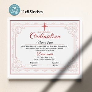 Deaconess Ordination Certificate, Printable Editable Certificate of ...