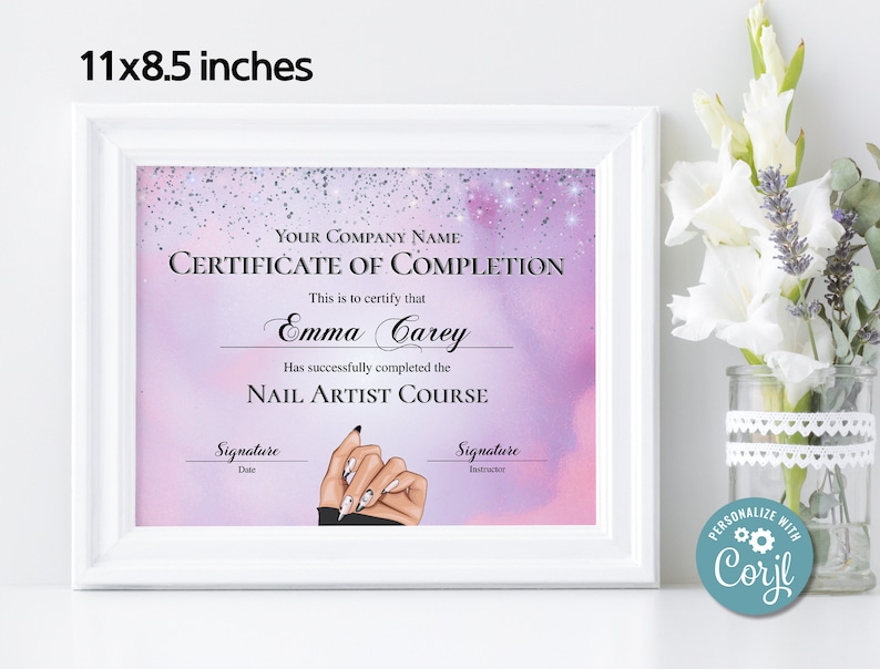 Certificate of Completion, Nail Technician Certificate, Nail Salon