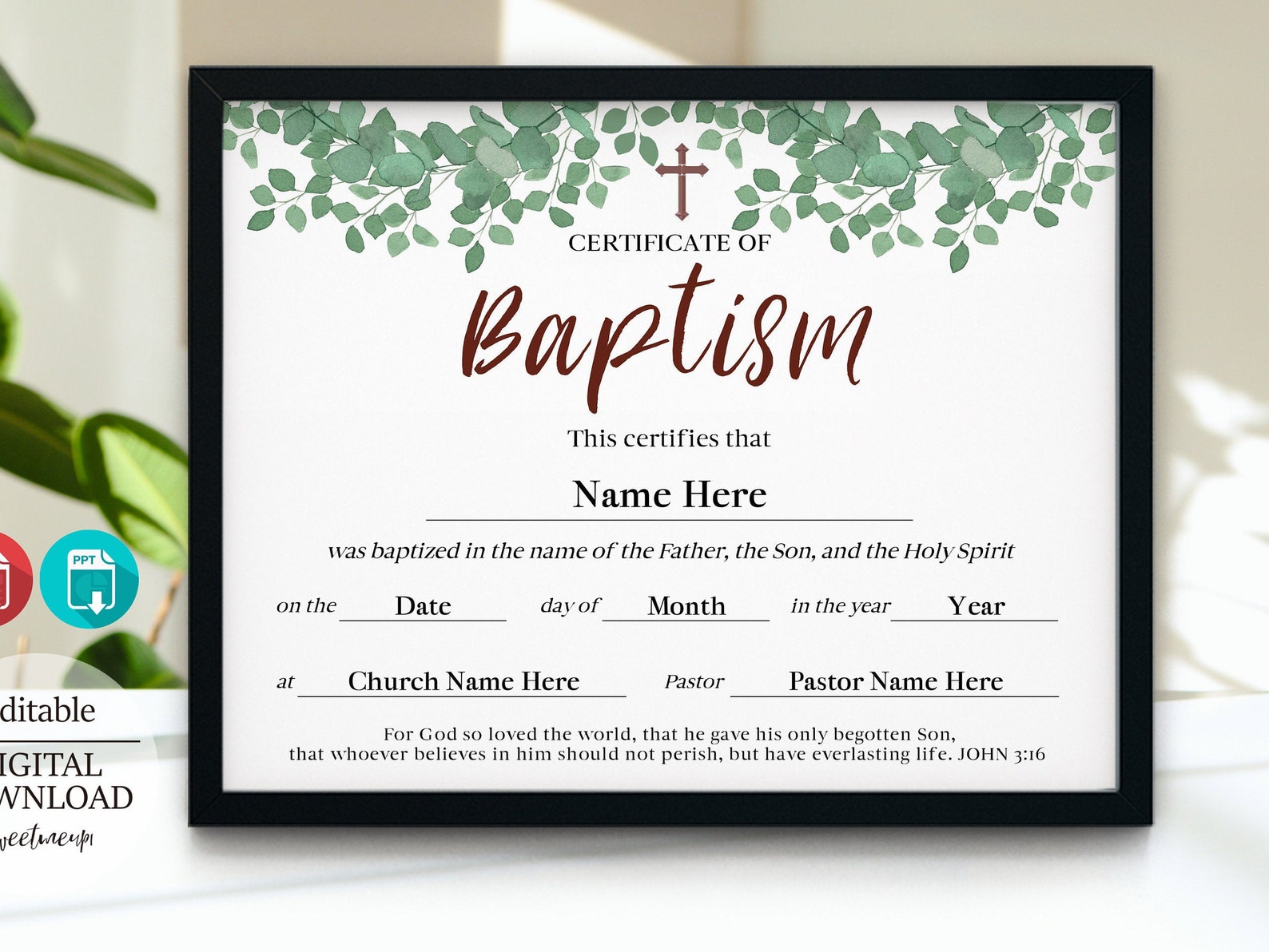 11x8 5 Baptism Certificate Download PDF PPT Editable Baptism Etsy