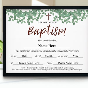 Descarga del certificado de bautismo 11x8.5, PDF, plantilla de certificado de bautismo editable PPT, certificado imprimible, santo bautismo, certificado de la iglesia