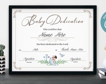 Druckbare Baby Widmung Zertifikat Vorlage, Mädchen Baby Widmung Zertifikat, Taufe Zertifikat, Kirche Zertifikat, sofort download