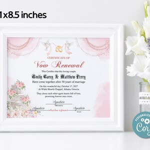 Editable Vow Renewal Certificate Template, Printable Wedding Vow Renewal Certificate, Printable Marriage Vows Keepsake, Vow Renewal Gift