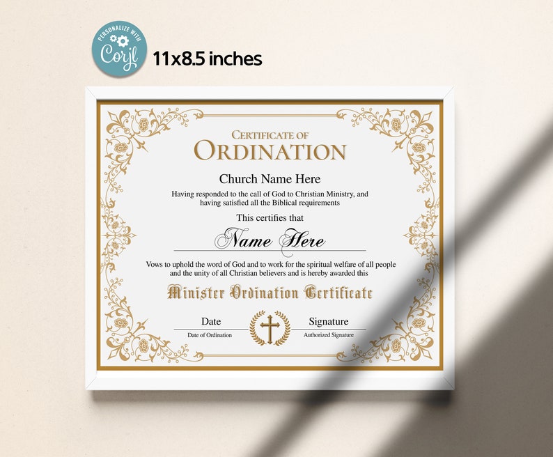 Certificate of Ordination Minister Printable Editable Ordained Certificate of Ordination Minister Printable Editable Ordained