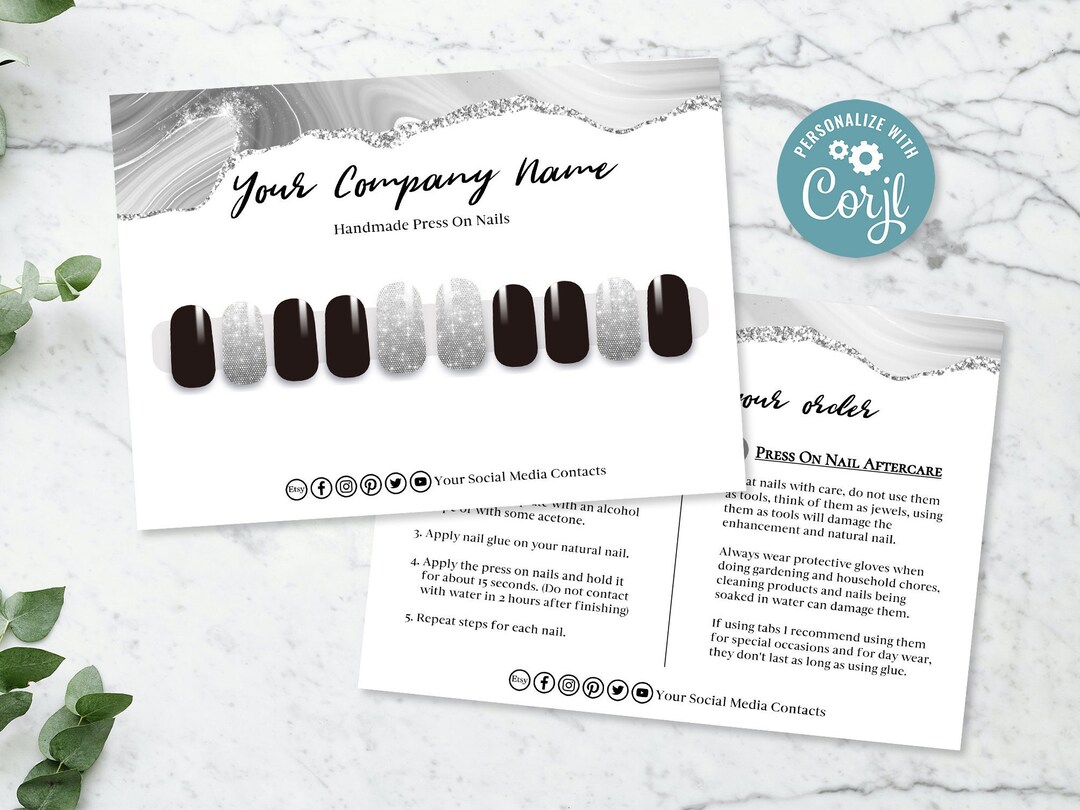 Press on Nail Instruction Cards, Press on Nail Business Cards, Press on